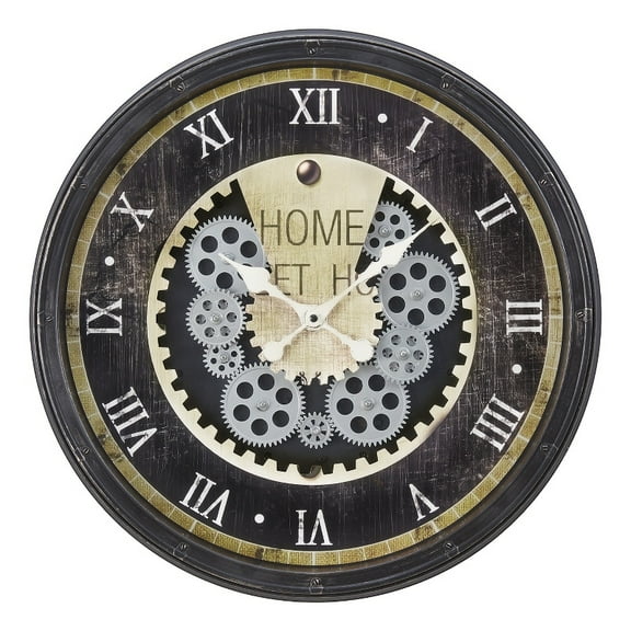 Clocks - 20" Round - Gear Mechanism - Wall Clock - Brown - Transitional