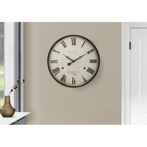 Clocks, 20" Round, Wall Clock, Antique Brown, Transitional