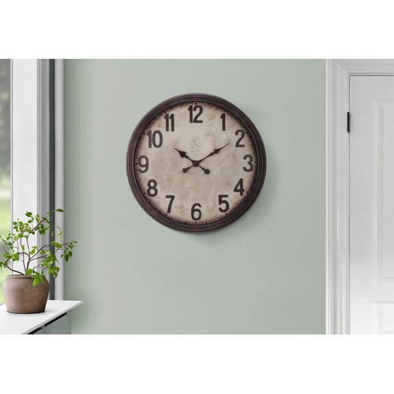 Clocks, 20" Round, Wall Clock, Antique Brown, Transitional