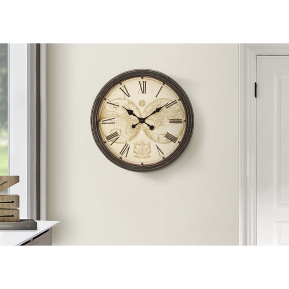 Clocks, 20" Round, Wall Clock, Antique Brown, Transitional