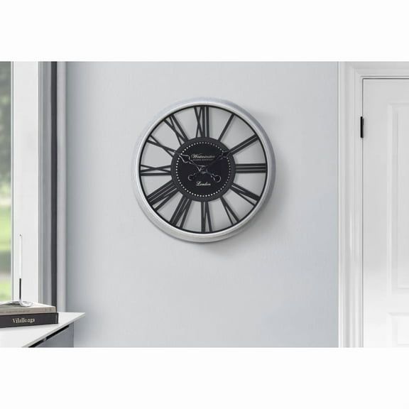 Clocks, 20" Round, Wall Clock, Black, Silver, Transitional