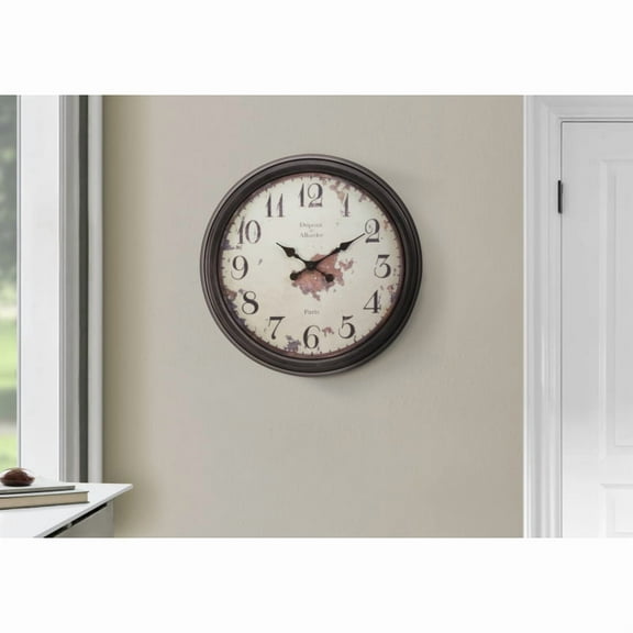 Clocks, 20" Round, Wall Clock, Brown, Transitional