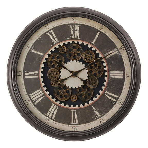 Clocks - 23" Round - Gear Mechanism - Wall Clock - Brown - Transitional