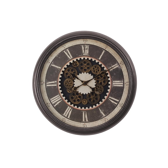 Clocks - 23" Round - Gear Mechanism - Wall Clock - Brown - Transitional