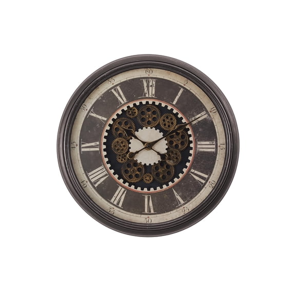 Clocks - 23" Round - Gear Mechanism - Wall Clock - Brown - Transitional