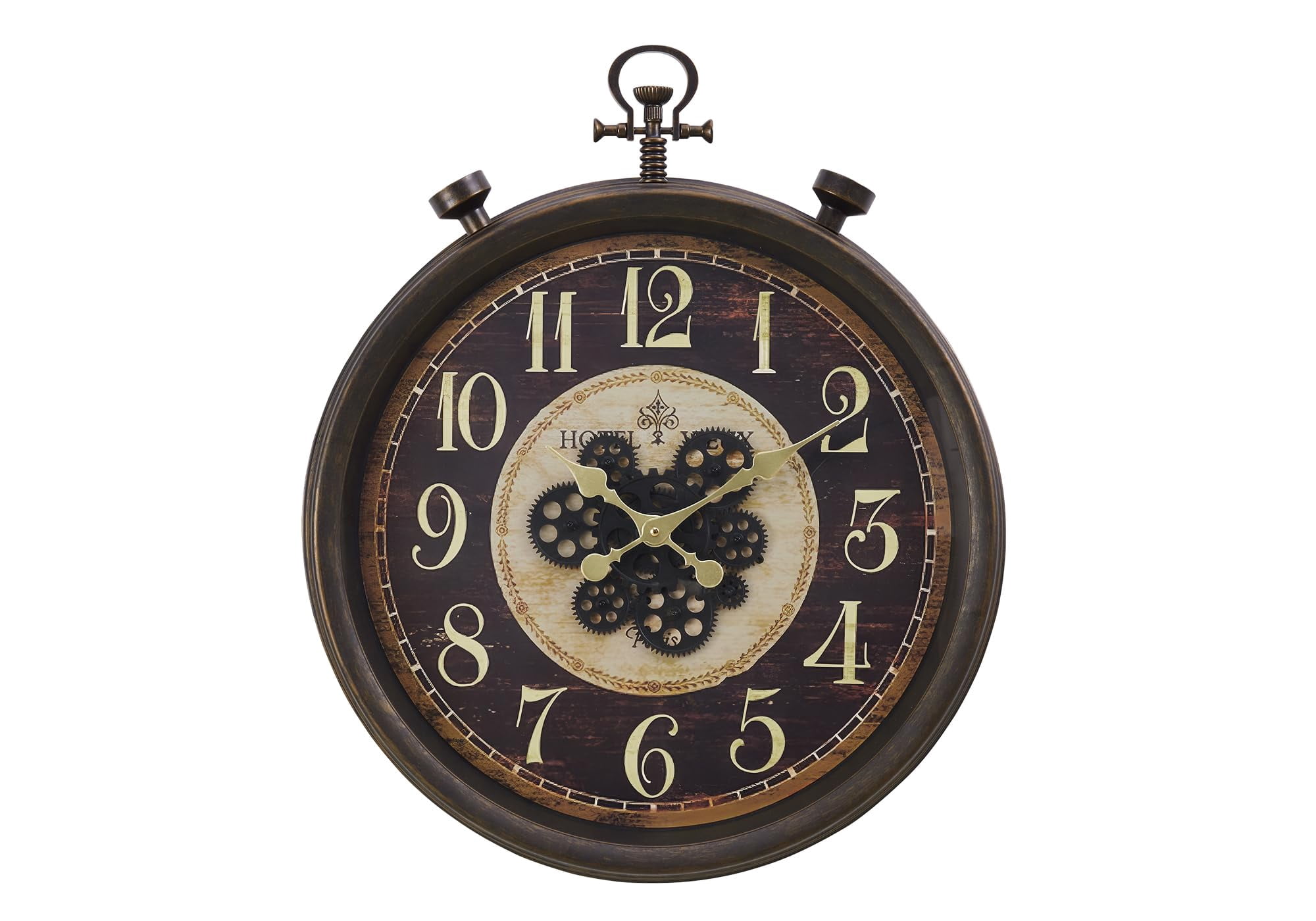 Clocks - 24" Round - Gear Mechanism - Wall Clock - Brown - Traditional