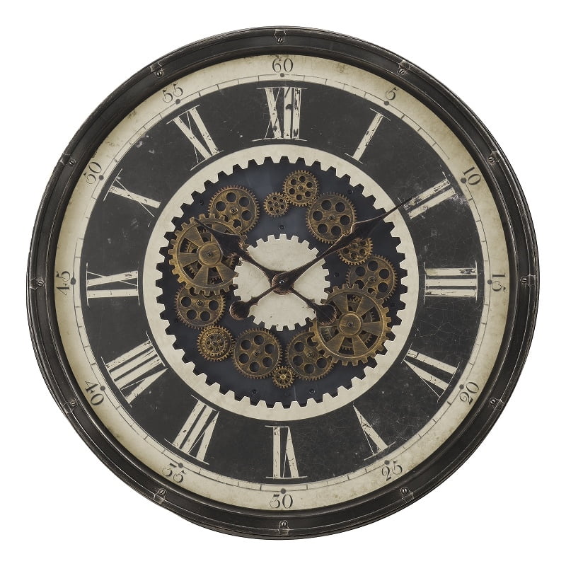 Oversized Dark Brown and Bronze Gear Mechanism Wall Clock