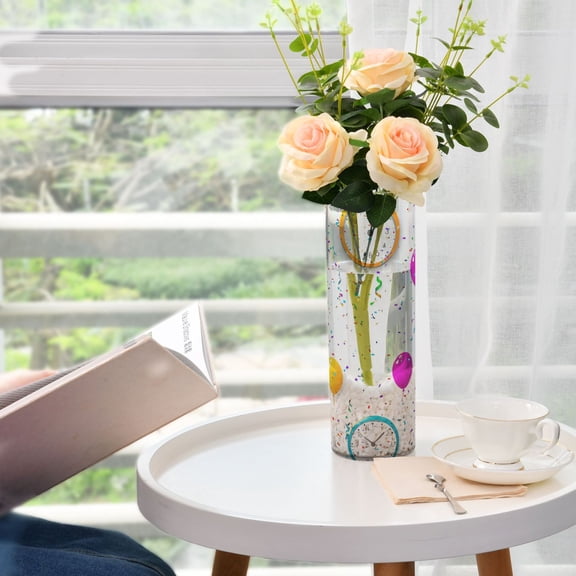 Clocks Balloons Pattern Plastic Vase 11.8'' x 3.9'' Transparent Non Breakable Decorative for Family
