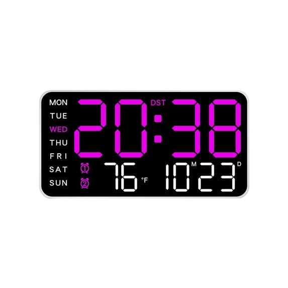 Clocks for Bedroom,Desk Clock Digital,Digital Wall Clock LED Digital Wall Clock,Super Loud Alarm Clock for Heavy Sleepers,Electronic Clock Multi Functional Digital(Purple 8.5in)