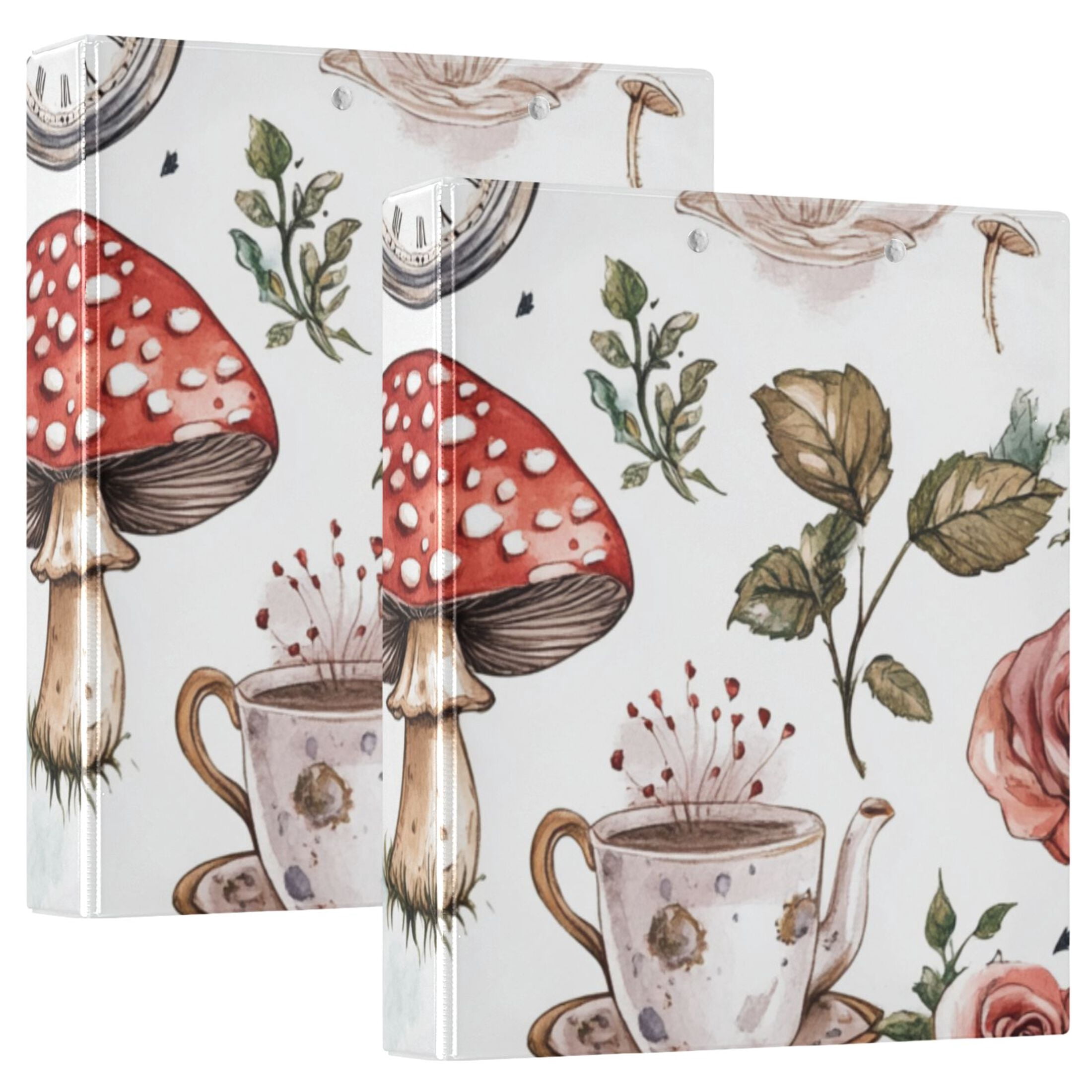 Clocks and Mushroom 3 Ring Binders 1.5 inch Hardcover File Folders with Interior Pockets A4 Size Organizer for School Office Hospital