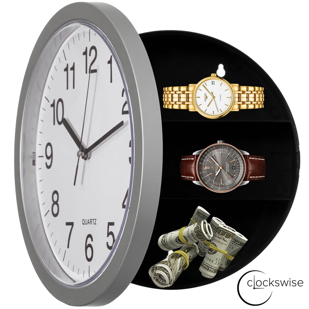 Clockswise 10-in Wall Mounted Clock with Hidden Storage Door Stylish ...