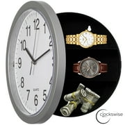 Clockswise 10-in Wall Mounted Clock with Hidden Storage Door Stylish Safe for Valuables Featuring Secret Interior Compartment Diversion Box for kitchen, Living Room Decor and Home Organization, Silver