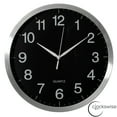 thumbnail image 1 of Clockswise 12-in Round Quartz Wall Clock Non-Ticking Battery Operated with Silent Sweep Movement, Aluminum Silver Frame, Perfect for Home Kitchen Office Living Room Study Hallway Classroom, Black Face, 1 of 8