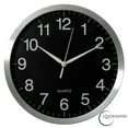 thumbnail image 1 of Clockswise 14-in Round Quartz Wall Clock Non-Ticking Battery Operated with Silent Sweep Movement, Aluminum Silver Frame, Perfect for Home Kitchen Office Living Room Study Hallway Classroom, Black Face, 1 of 8