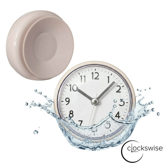 Clockswise 3-Inch Waterproof Wall Mount Bathroom Shower Clock Fog-Free Compact Design with Strong Suction Cup and Clear Easy-to-Read Display Modern Style Accessory for Bathing & Daily Routines, White
