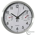 thumbnail image 1 of Clockswise 8-Inch Non-Ticking Quartz Wall Clock with Thermometer & Hygrometer - Battery Operated Aluminum Analog Clock for Temperature & Humidity Monitoring - Ideal for Home, Office or School, Silver, 1 of 7