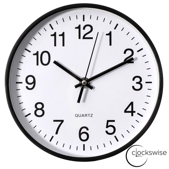 Clockswise Black 8-In Analog Clock – Silent, Non-Ticking for Wall, Office Desk, Table and Shelf, Battery-Operated Perfect for Home Office, Farmhouse Kitchen Decor, Bathroom, School and Bedroom Decor