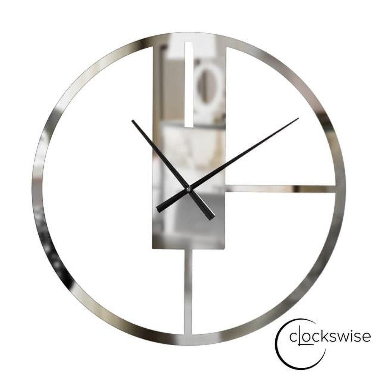 Oversized Round Silver Metal Wall Clock with Mirror Face