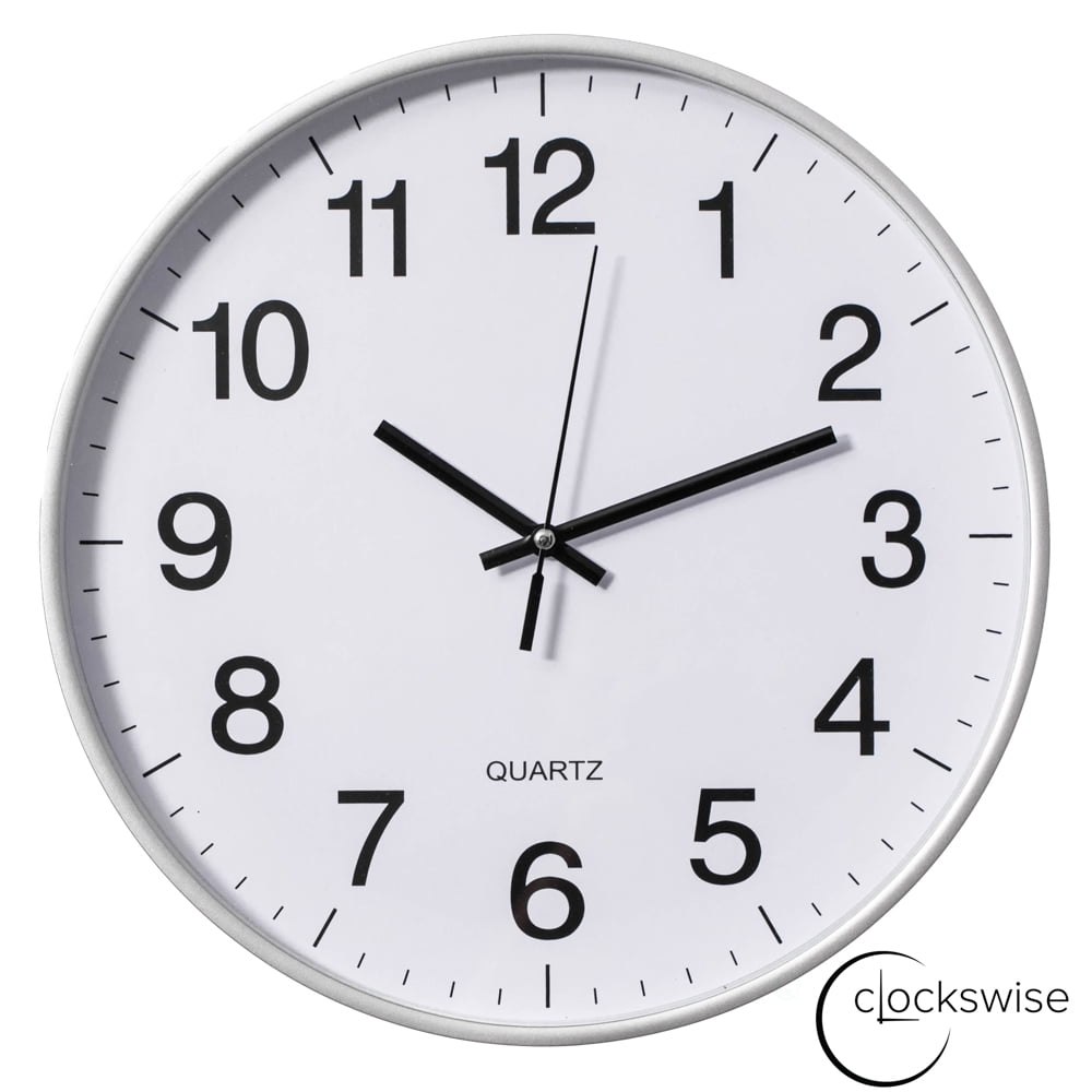 Clockswise Silver 12-In Analog Clock – Silent, Non-Ticking for Wall Battery-Operated Perfect for Home Office, Farmhouse Kitchen, Entryways, Dining Rooms and Bedroom Decor, School and Bathroom Clock