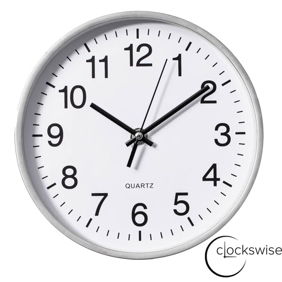 Clockswise Silver 8-In Analog Clock – Silent, Non-Ticking for Wall, Office Desk, Table and Shelf Battery-Operated Perfect for Home Office, Farmhouse Kitchen Decor, Bathroom, School and Bedroom Decor
