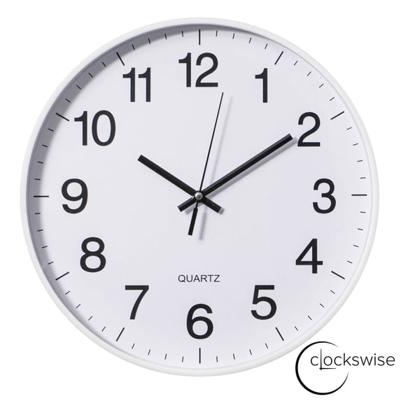 Clockswise White 14-In Analog Clock – Silent, Non-Ticking for Wall Battery-Operated Perfect for Home Office, Farmhouse Kitchen, Entryways, Dining Rooms and Bedroom Decor, School and Bathroom Clock