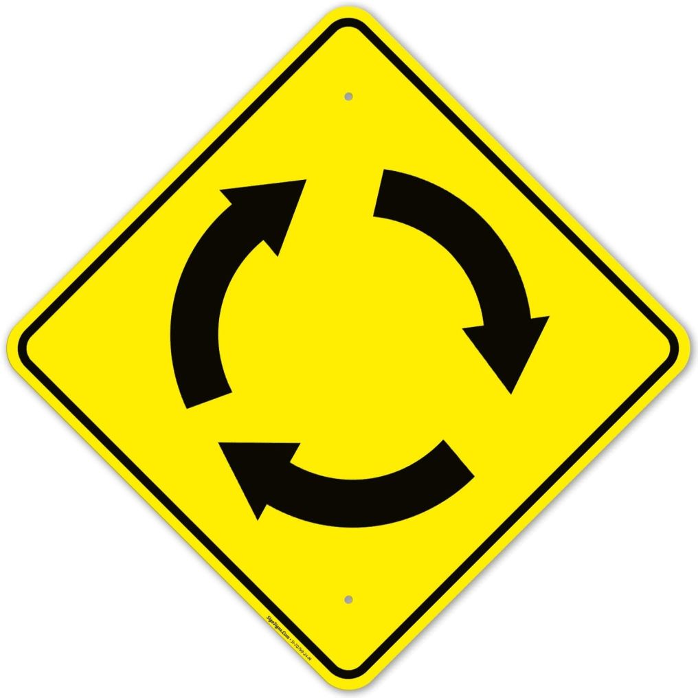 Clockwise Signage Clockwise Roundabout Graphic Sign, 24x24 Inches, Rust Free .063 ...