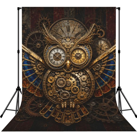 Clockwork Owl Steampunk Art Photography Backdrop 5x7Ft Background for Photo Studio Video Recording Birthday Party Wedding Home Decor