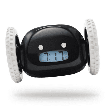 Clocky Alarm Clock on Wheels (Original) |Extra Loud for Heavy Sleeper (Adult or Kid Bedroom Robot Clockie) Funny, Rolling, Run-Away, Moving, Jumping (Black)