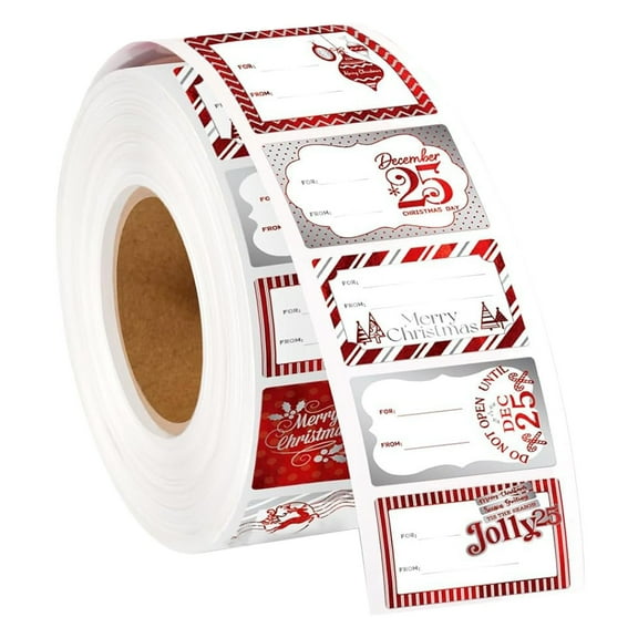 Clode 300 PCS Christmas Tags Stickers Adhesive Red & Silver Foil Labels for Holiday Wrapping & Festive Decor Little Stickers