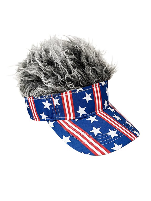 Patriotic Sun Visor Hat American Flag 4th of July Novelty Baseball Cap Adjustable Funny Wig Visor for Men Women Independence Day USA Flag Star Stripe