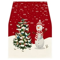 Clode Snowman Christmas Trees Table Runner Seasonal Winter Xmas Holiday Kitchen Dining Table Decoration for Indoor Outdoor Home Decor 13 X 78 Inch Table 120 Inches Long