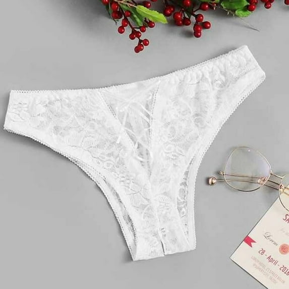ClodeEU 1Pc Women Sexy Floral Lace Panty Underwear Brief Plus Crotchless Thong Lingerie (White 18(XL))