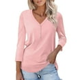 thumbnail image 1 of ClodeEU 3/4 Length Sleeve V-Neck Shirts For Womens, Dressy Casual Loose Button Tops Pink,Womens Plus M, 1 of 7