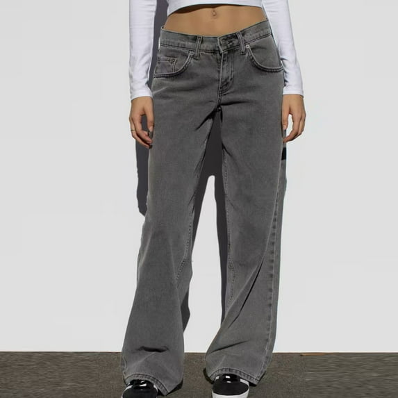 ClodeEU Baggy Jeans for Women, Low Waist Wide Leg Jeans, Loose Oversized Denim Pants Dark Gray,Womens Plus S