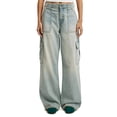 thumbnail image 1 of ClodeEU Baggy Jeans for Women,Wide Leg Denim Jeans With Pockets,Loose Fit Cargo Denim Jeans Dark Blue,Womens Plus M, 1 of 6