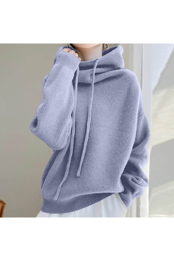 Bulkneck Thickened Knit Hooded Sweatshirts Sweater For Women,Fall Winter Long Sleeved Knitwear Gray,Womens Plus XL