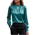 thumbnail image 1 of ClodeEU Button Down Shirts for Women, Satin Silk Shirts for Work, Basic Tops V Neck, Fashion Blouse Dark Blue,Womens Plus M, 1 of 7