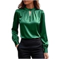thumbnail image 1 of ClodeEU Button Down Shirts for Women, Satin Silk Shirts for Work, Basic Tops V Neck, Fashion Blouse Green,Womens Plus S, 1 of 7