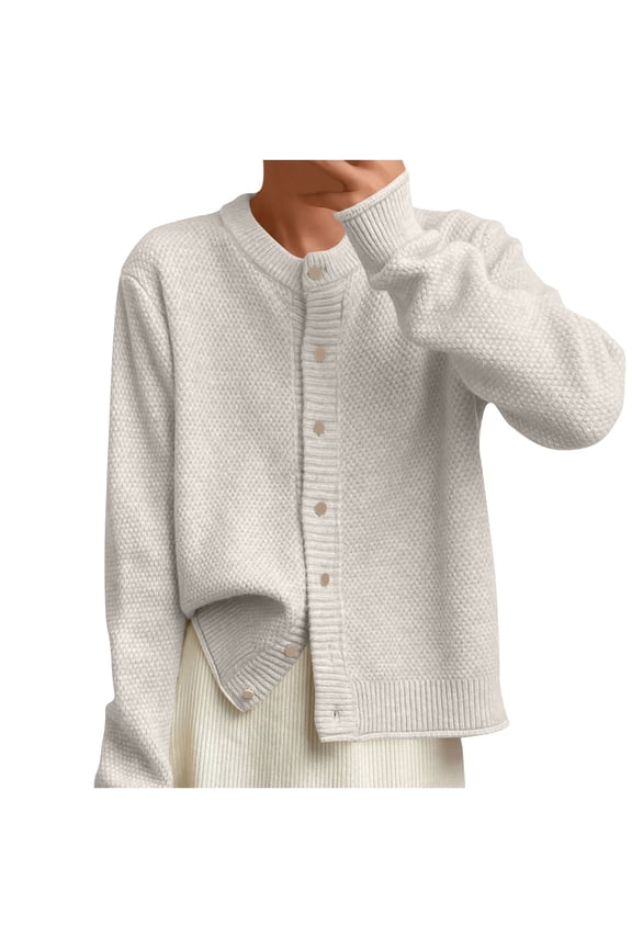 Button Down Sweater Cardigans for Women,Basic Solid Long Sleeve Open Front Tops,Knitted Jackets Outerwear Beige,Womens Plus Free Size