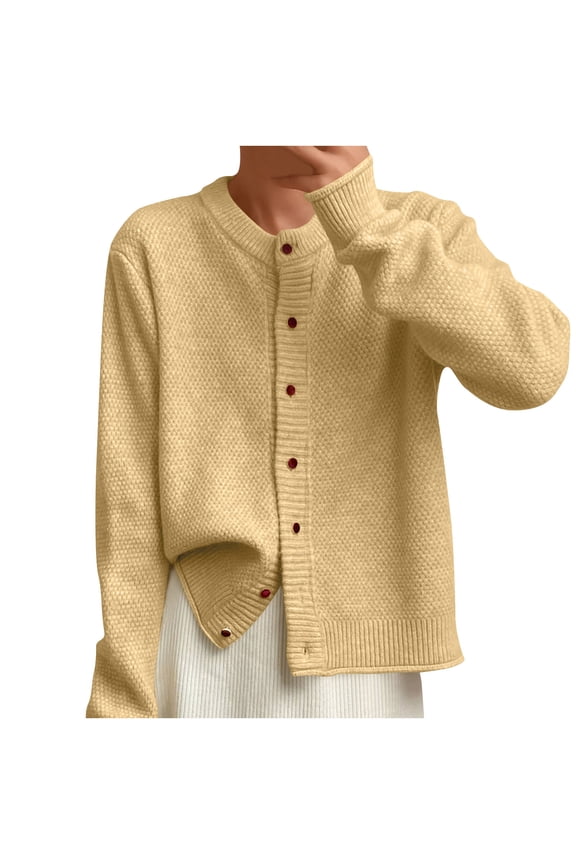 Button Down Sweater Cardigans for Women,Basic Solid Long Sleeve Open Front Tops,Knitted Jackets Outerwear Yellow,Womens Plus Free Size
