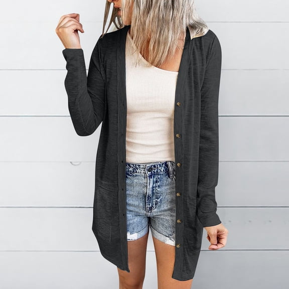 ClodeEU Cardigan Sweaters for Women,Lightweight Cardigan for Women,Open Front Outwear with Pockets Casual Cover Ups Dark Gray,Womens Plus XXXL