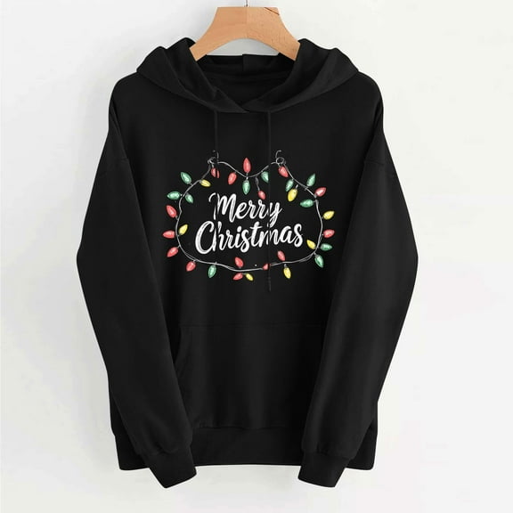 ClodeEU Christmas Sweatshirt for Women ,Long Sleeve Hoodie With Pocket,Xmas Holiday Party Pullover Sweater Tops Black 05,Womens Plus L