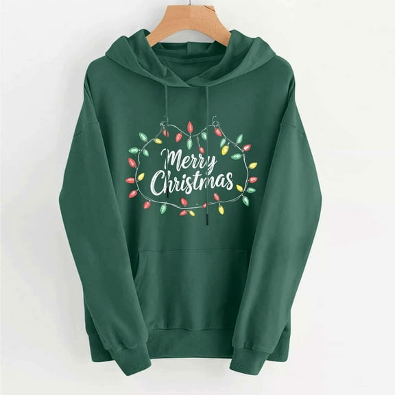 ClodeEU Christmas Sweatshirt for Women ,Long Sleeve Hoodie With Pocket,Xmas Holiday Party Pullover Sweater Tops Green 06,Womens Plus L