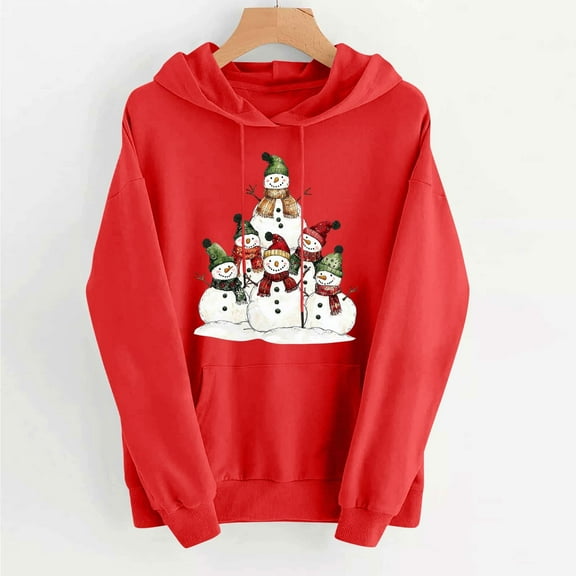 ClodeEU Christmas Sweatshirt for Women ,Long Sleeve Hoodie With Pocket,Xmas Holiday Party Pullover Sweater Tops Red 06,Womens Plus L