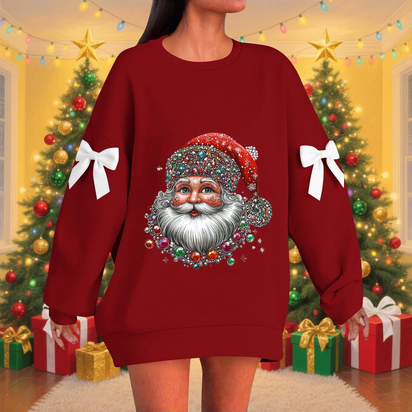 ClodeEU Christmas Sweatshirts For Women ,Santa Claus Print Sweatshirt ...