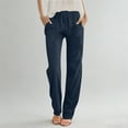thumbnail image 1 of ClodeEU Cotton Linen Pants for Women ,Casual Drawstring Elastic High Waist Loose Comfy Trousers with Pockets Navy,Womens Plus XXL, 1 of 5