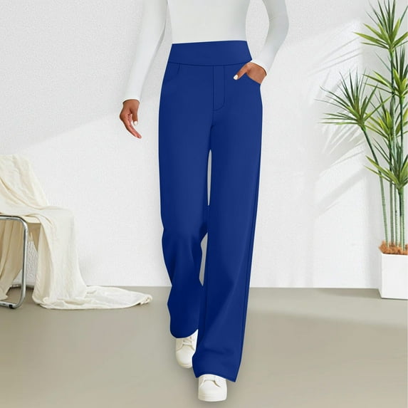 ClodeEU Cotton Wide Leg Yoga Pants Women,High Waist Loose Lounge Stretch Trousers with Pockets A-Blue,Womens Plus XL