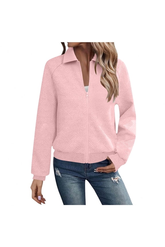 Cropped Coat for Women's, Zip Up Lapel Collar Lightweight Bomber Jackets,Casual Trendy Jackets Pink,Womens Plus XXL