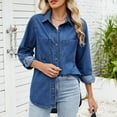 thumbnail image 1 of ClodeEU Denim Button Down Shirts for Women , Long Sleeve Relaxed Fit Jean Shirt Jacket Shacket Dark Blue,Womens Plus M, 1 of 6