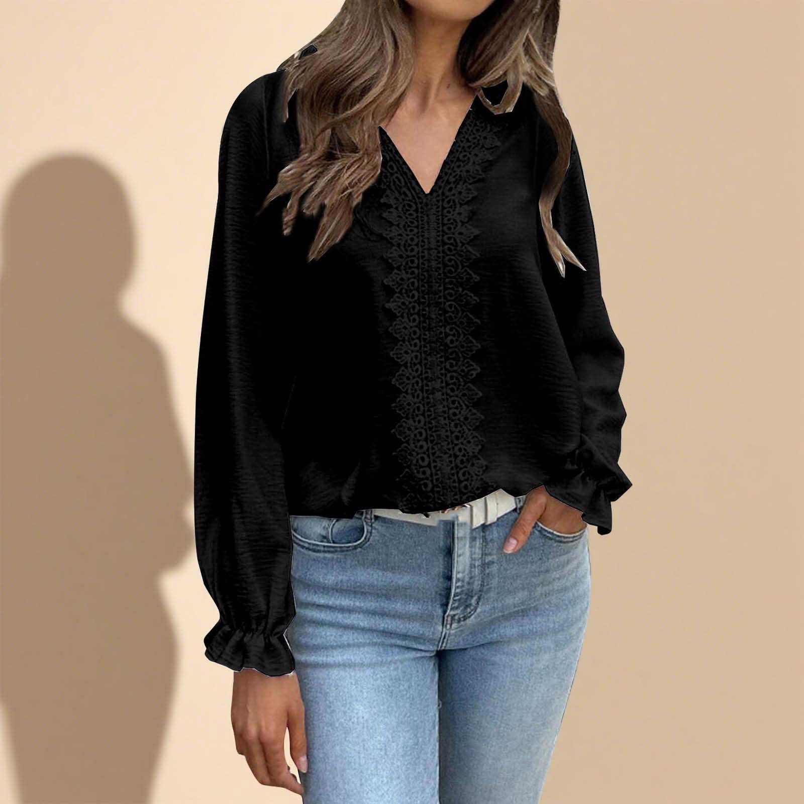 Demy Chic Elegant Long Sleeve V-Neck Blouse for Women
